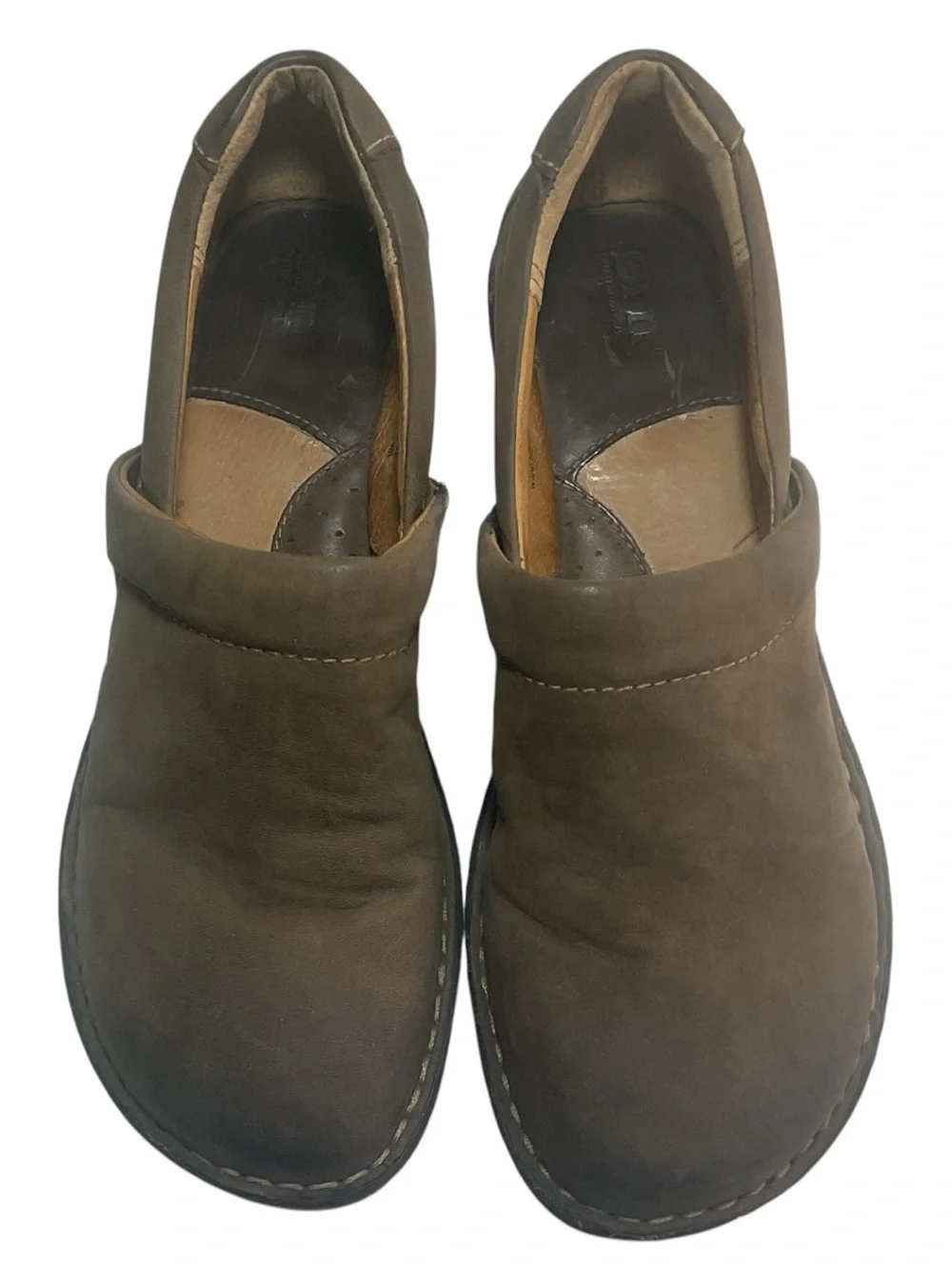 Born Women’s Brown Leather Slip-On Wedge Clogs Shoes Size 9 EU 40.5